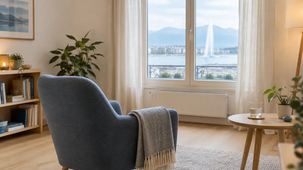 Fauteuil de consultation dans une pièce calme, accompagnement perte de poids par l’hypnose