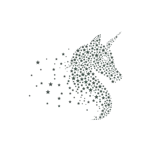 Illustration qui représente une licorne. Cette licorne est faite avec des milliers d'étoiles. logo du cabinet d'hypnose thérapeutique à Genève : Hypnoharmony. I